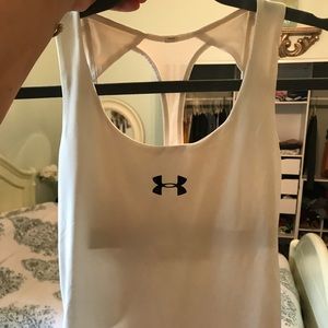 Tight white underarmour workout top